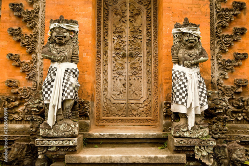 Front Door of Balinese Building in Ubud Bali Indonesia With Statues