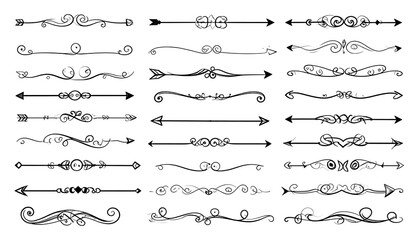Set of black vintage calligraphic dividers and ornate flourishes for wedding invitation design