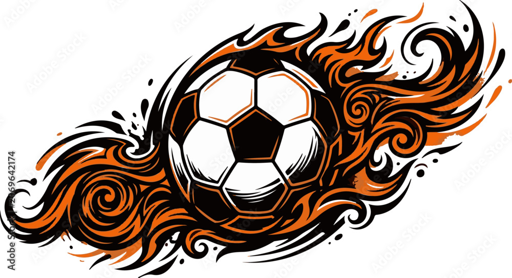 Fototapeta premium Fiery Soccer Ball Surrounded by Dynamic Flames