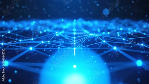 Abstract digital network background with glowing blue lines and dots representing technology and connection