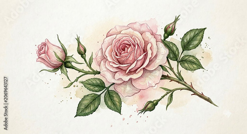 watercolor pink rose on a vintage background