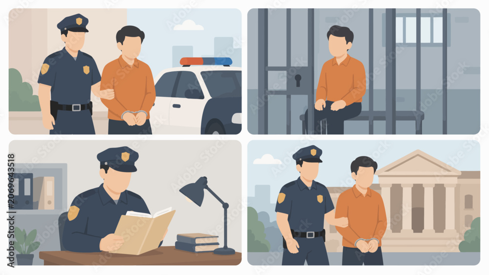 Fototapeta premium The theme of criminal law enforcement and detention of suspects is suitable for crime news illustrations, law enforcement presentations