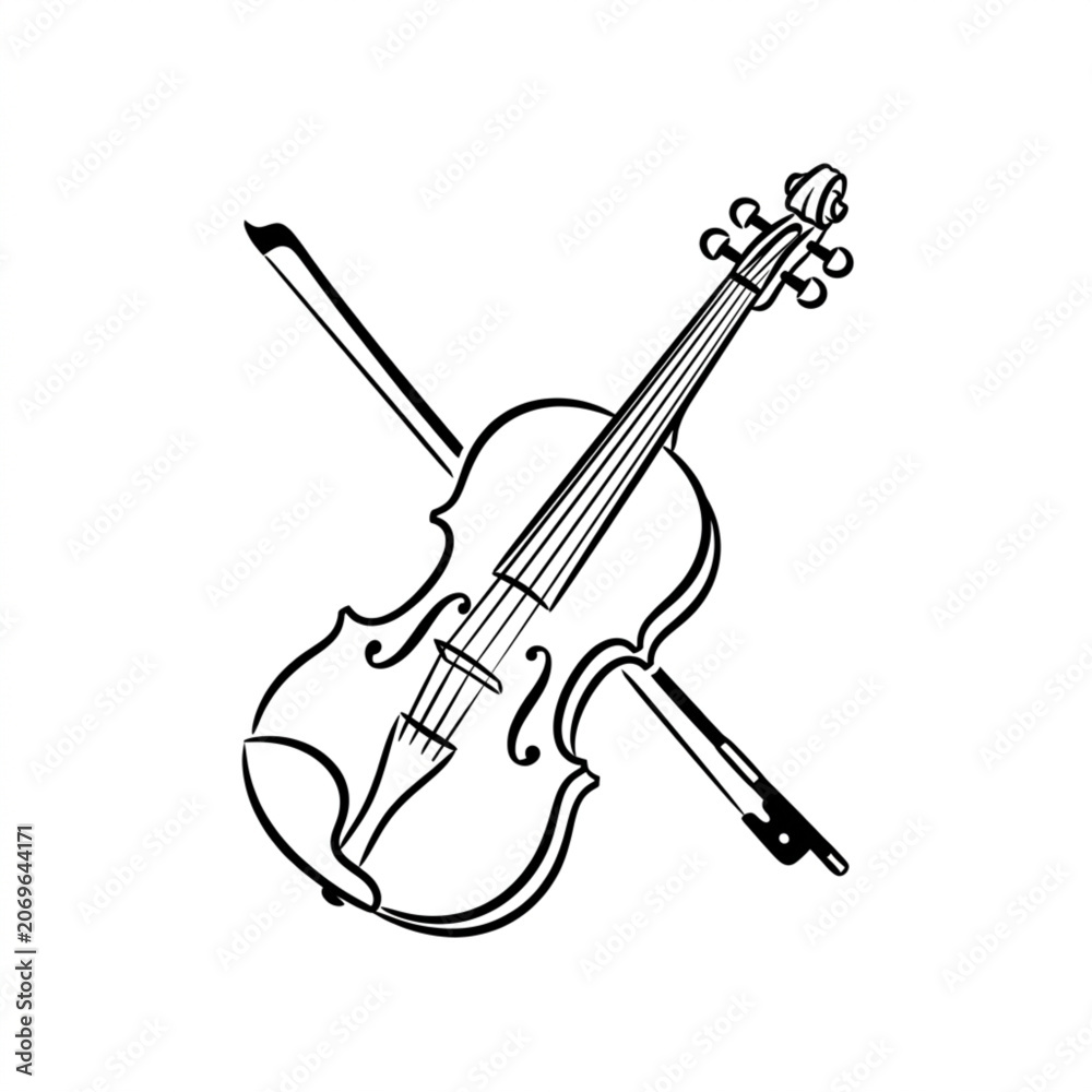 Fototapeta premium Classic Violin and Bow Illustration.