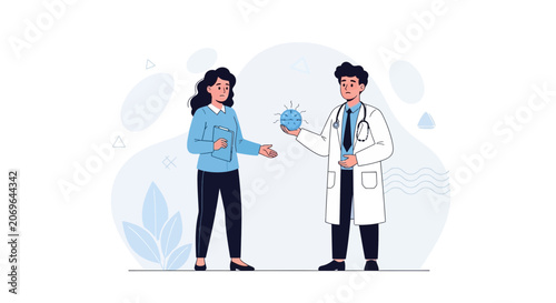 Doctor holding time concept globe with patient, medical consultation, healthcare appointment, and time management in medicine.