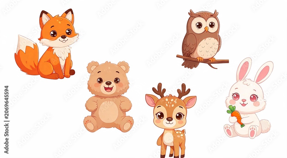 Obraz premium Cute Animals Icons, Generative AI