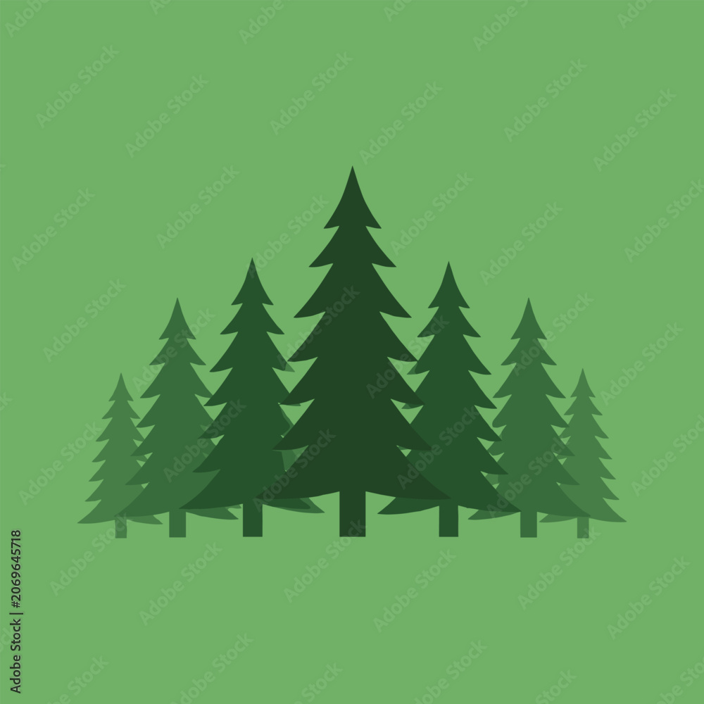 Obraz premium Minimalist Green Forest Vector Illustration of Pine Trees