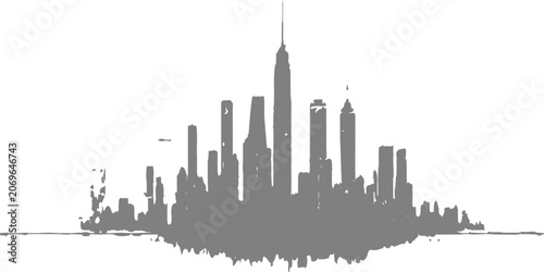 Fényképezés Minimalist grey city skyline silhouette isolated on white background