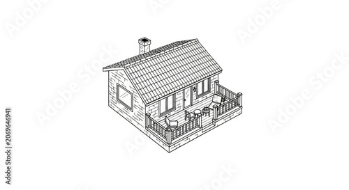 Small house with a porch area.