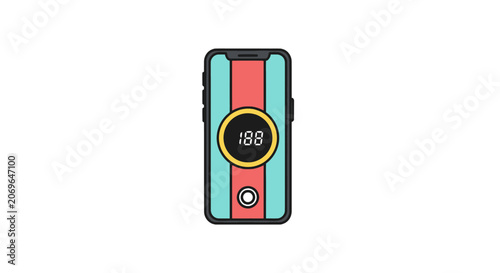 Smartwatch with colorful strap and screen.