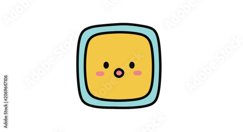Smiling Cartoon Square Face Icon.