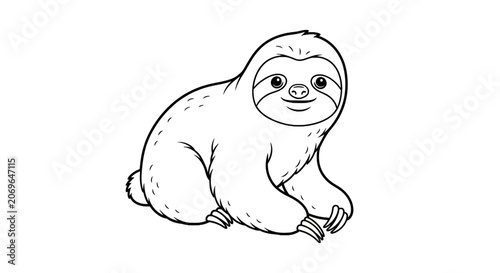 Smiling Sloth Sitting Down Relaxing.