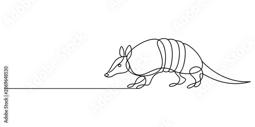 Obraz na płótnie Armadillo Line Drawing, Continuous-line drawing of an armadillo with curved shel