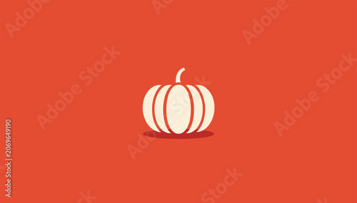 Foto A minimalist illustration of a cream-colored pumpkin with a small stem, set against a vibrant orange-red background, featuring a subtle shadow