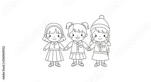 Foto Three smiling little girls standing.