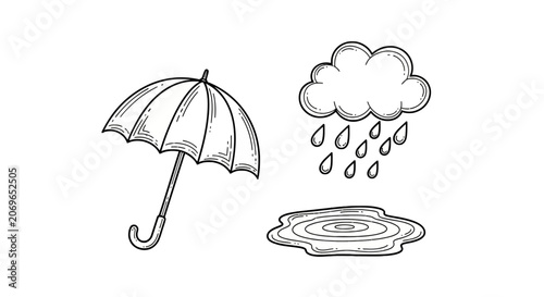 Quadro em tela Umbrella with rain and puddle.