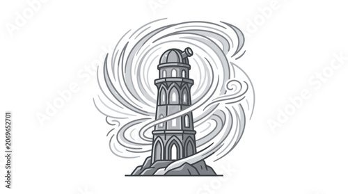 Black and white lighthouse drawing.