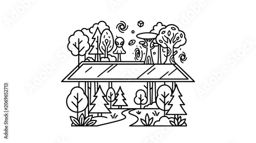 Black and white illustration of house.