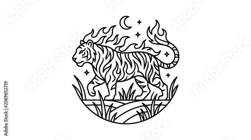 Black line art lion profile.