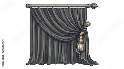 Black Curtain with Gold Tassel.