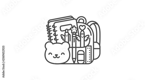 Backpack with school supplies and bear.