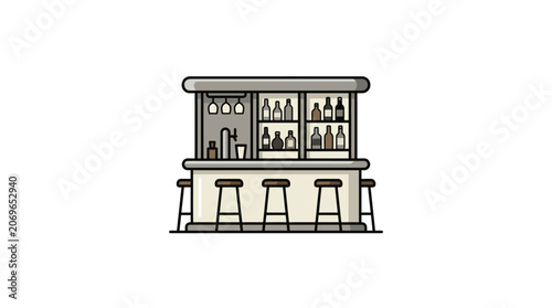 Bar with Stools and Bottles.