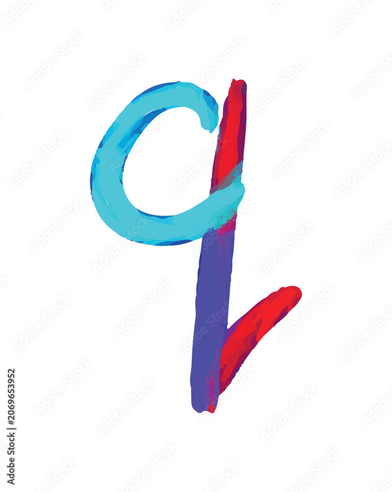 Fototapeta premium Vector illustration of lowercase letter q made of bright colorful paint brush strokes isolated on white background.