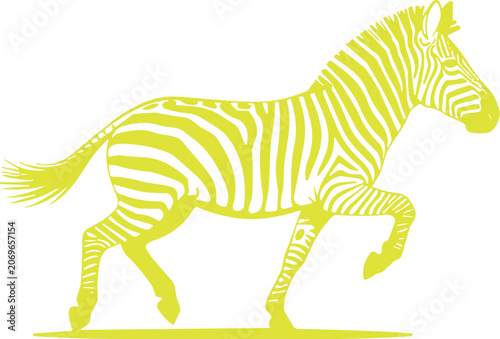 Billede på lærred Green zebra silhouette running in mid-air