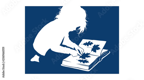 Foto Child silhouette leaf scrapbook collection ideal for hobbyists