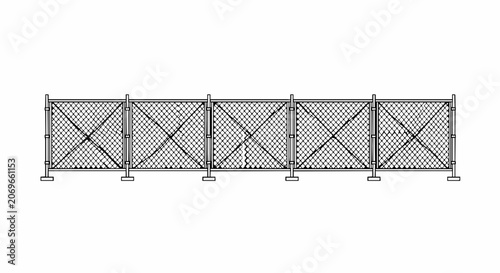 Chain link fence panels with metal posts and cross bracing