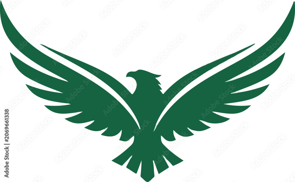 Fototapeta premium A green eagle illustration spreads its wings wide in a graphic design.