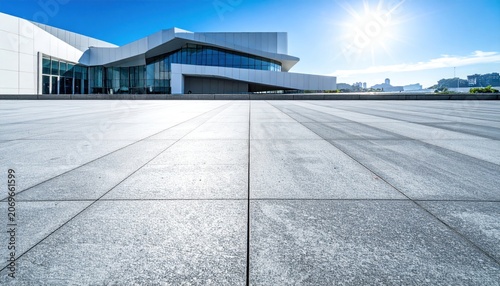 Modern building exterior with concrete plaza.
