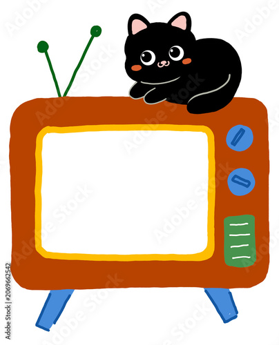 retro tv with black cat
