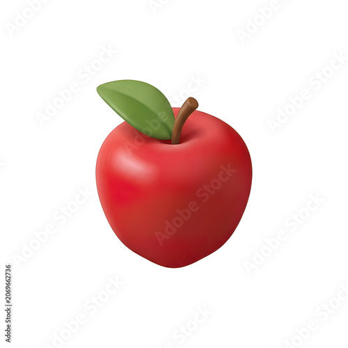 Fresh Red Apple with Green Leaf.