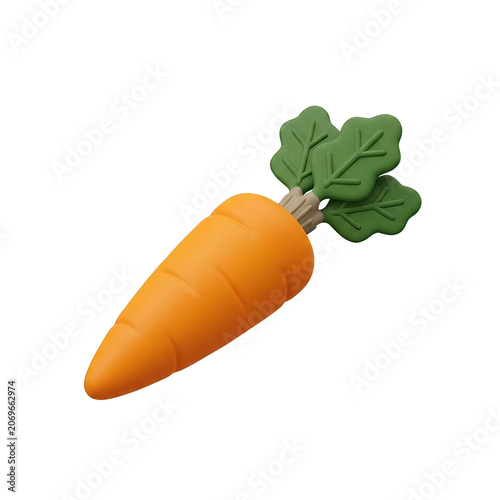 Vibrant orange carrot with green leafy top.