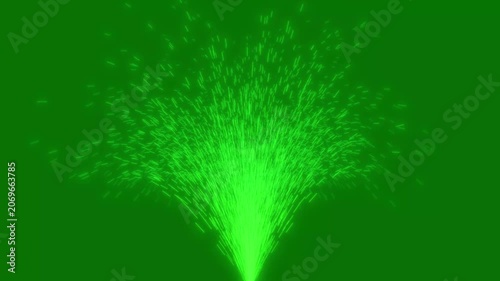 Animated Green Light Sparks Fountain Isolated on Green Screen Chroma Key