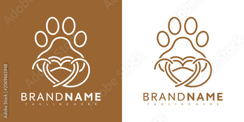 Fotografie Vector graphic illustration of paw print heart logo design with brand name and t