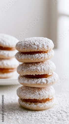 Sweet alfajores cookies dusted with powdered sugar, a delightful treat