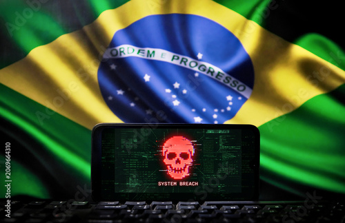 Brazil Cyber Security Breach and Hacker Attack on Mobile Phone Concept