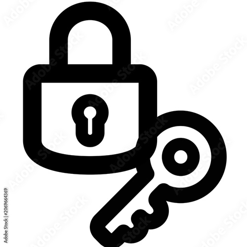 Hand drawn padlock key. Padlock key doodle illustration.
