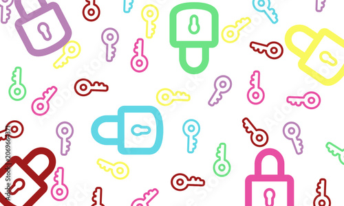 Hand drawn padlock key seamless pattern. Seamless pattern of padlock key doodle illustration background. Padlock key object pattern background.