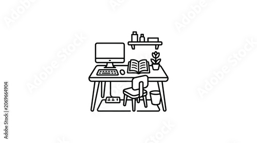 Office Workspace With Computer Desk.