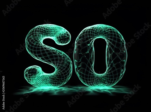 3d glowing neon letters so in dark background