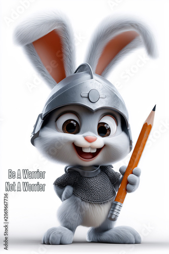 Cute Warrior Bunny Holding Pencil with Motivational Quote