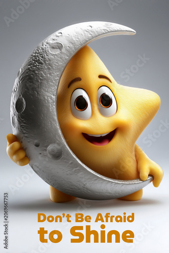Cute Star Character Peeking from Moon 'don't Be Afraid to Shine'