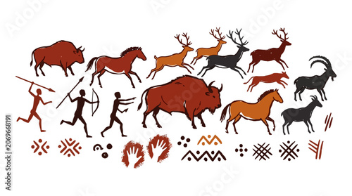Prehistoric cave painting animal designs and patterns.