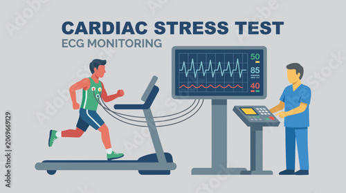 Tableau sur toile Cardiac Stress Test Exercise Treadmill ECG Monitoring Graphic