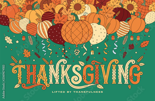 Thanksgiving harvest celebration poster with pumpkins and autumn flowers thanksgiving pumpkins sunflowers typography