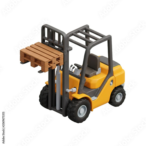 Yellow toy forklift with pallet.