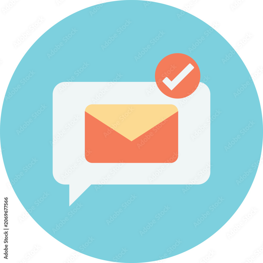 Fototapeta premium Email envelope icon with a check mark inside a speech bubble