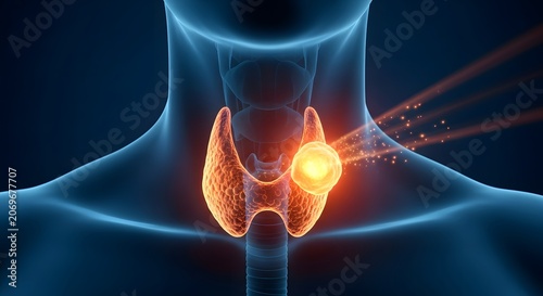 Thyroid gland with tumor on human neck anatomy